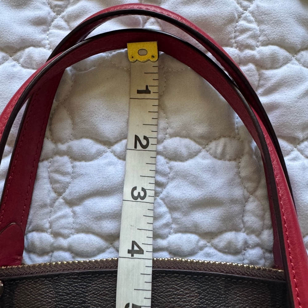 Coach Prairie Satchel Brown Signature Tote with Red Handles Crossbody *READ* - Picture 11 of 11